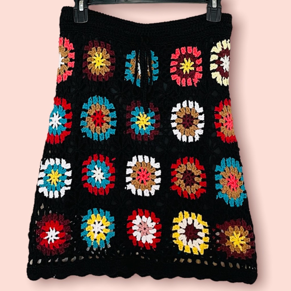 NWT Granny Square Multicolor Crocheted Skirt Sz M